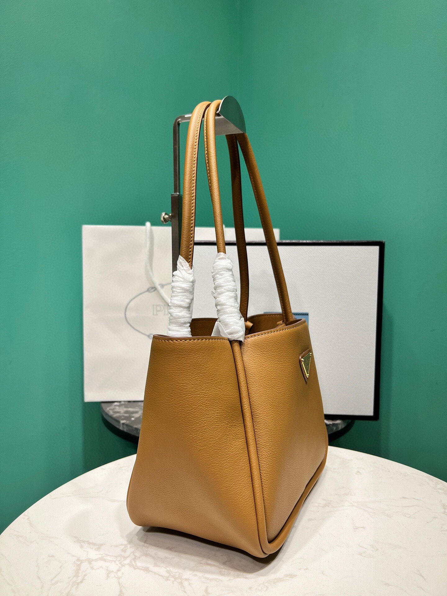 Prada Mini Leather Tote Bag Caramel 1BG539